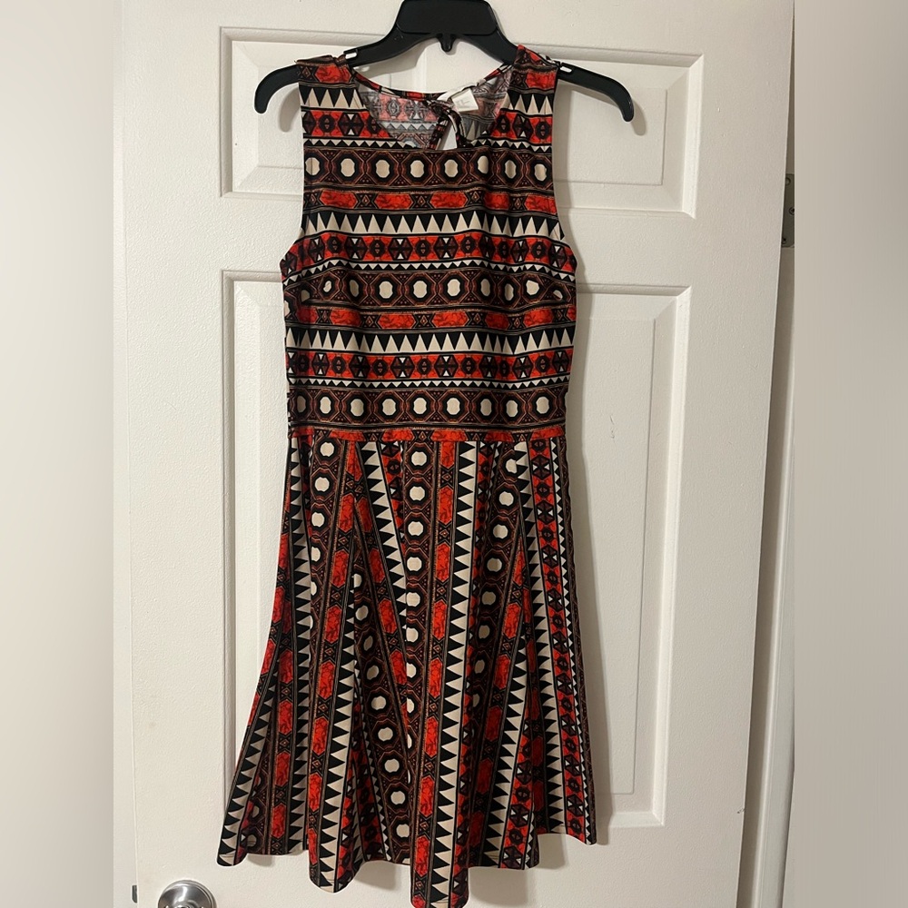 Printed Fit & Flare Mini Dress with Back Cutout | Size:M | H&M